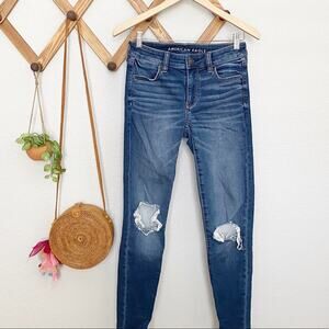 American Eagle Next Level Stretch Jegging Ripped Mid Rise Distressed Jean Size 4